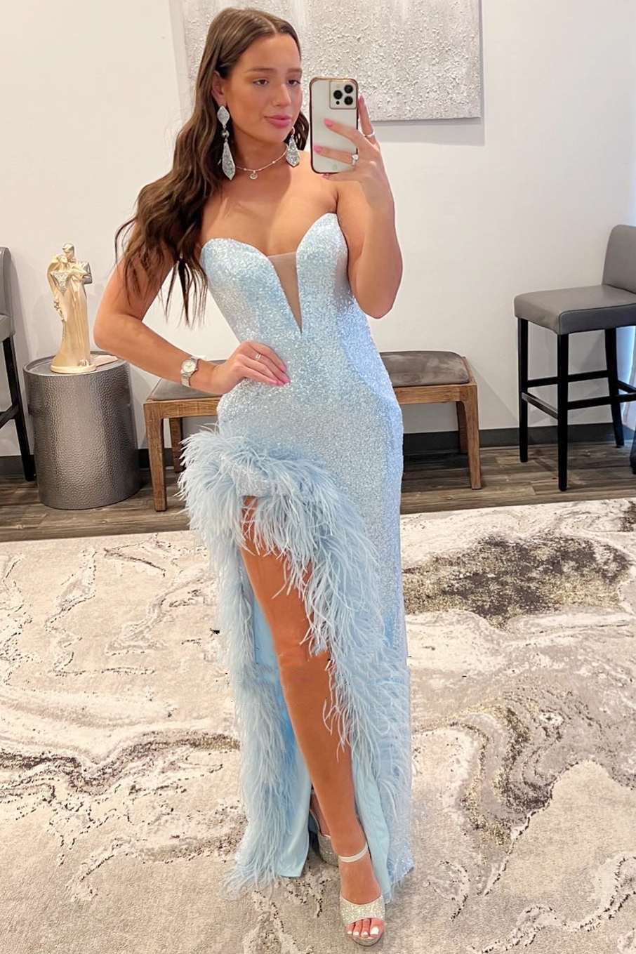 feather formal dress